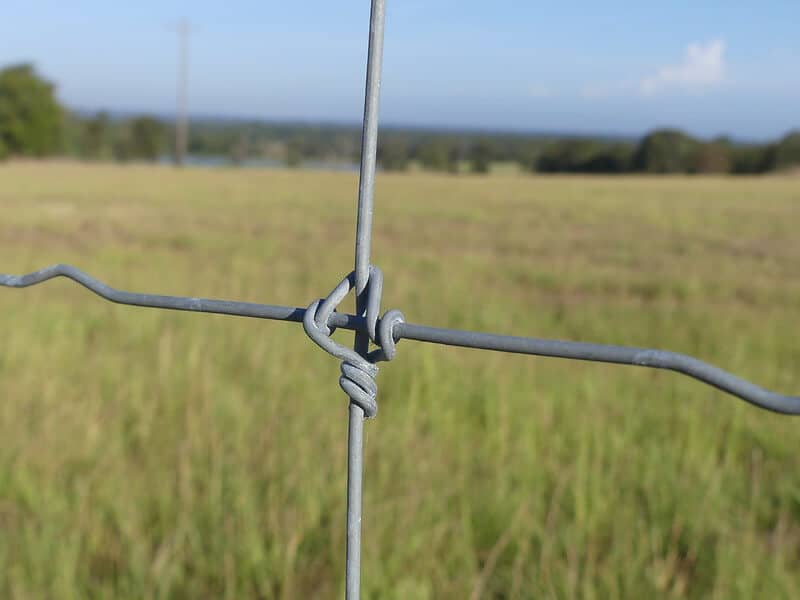 Electric Fence Wire Running Along A Fence In The Middle Of A Field